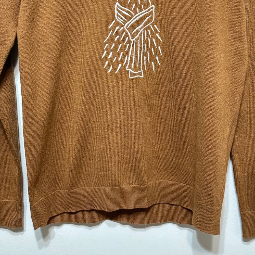 J.Crew Llama Sweater Women Medium Brown Embroidered Animal Cotton Wool Whimsical - Picture 3 of 7